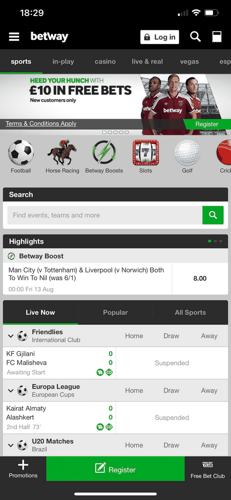 Betway Slots - Approximately 150 EUR + 100 bonus offer rotates